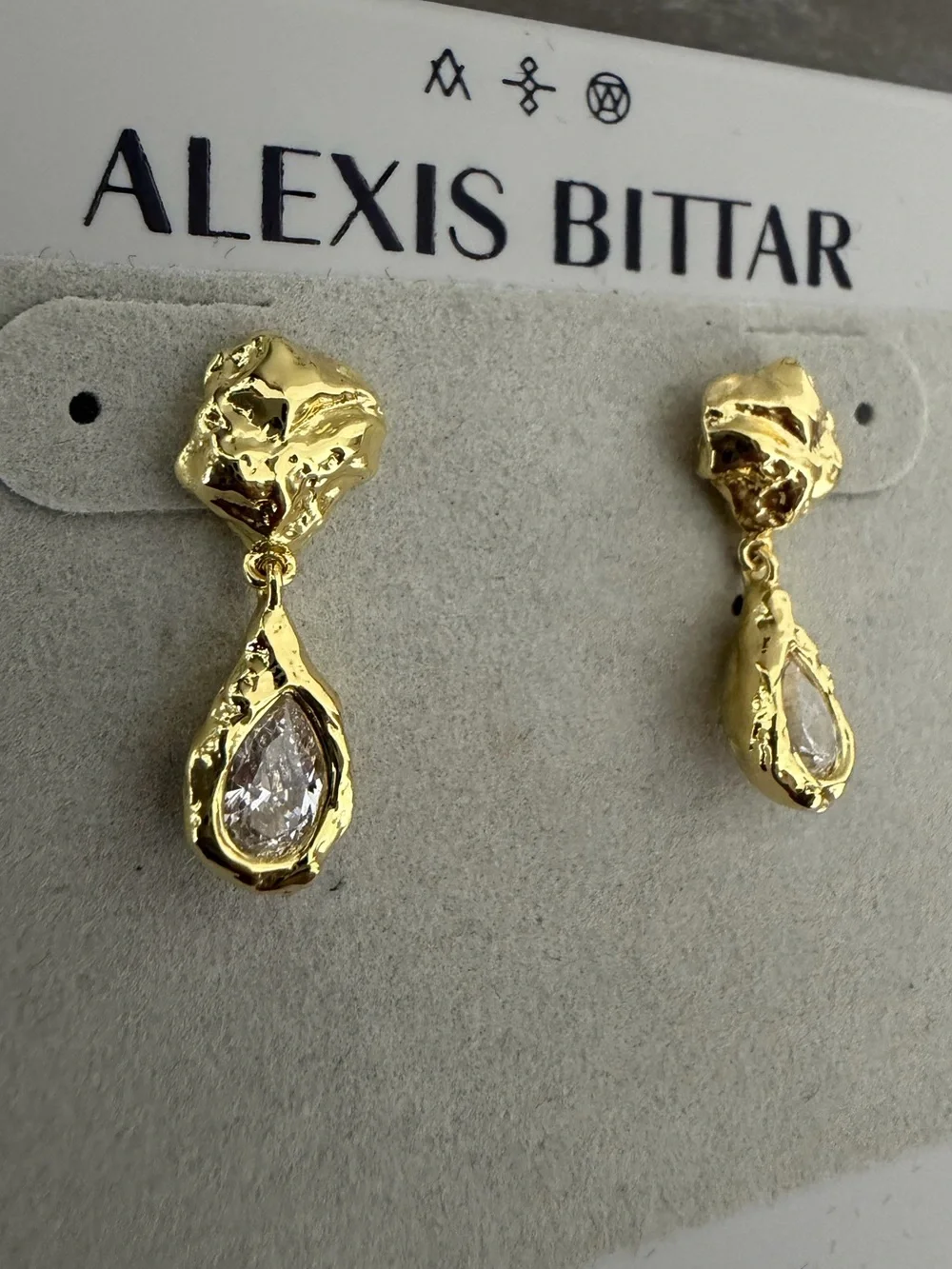 Alexis Bittar Nugget Crystal Teardrop Gold Tone Drop Earrings